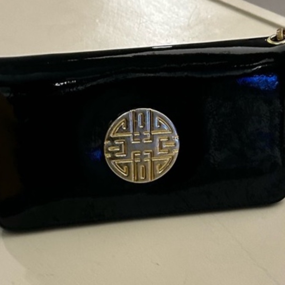 Clutch Black Patent Leather Clutch with Gold Accent-very clean! Well built